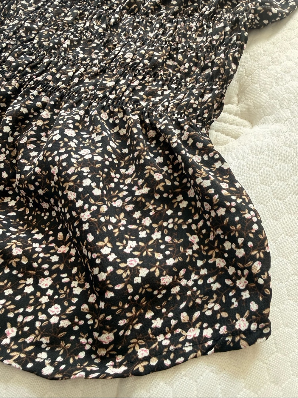 Smocked Floral Cami Top in Black and Pink - Picture 2 of 4